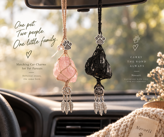 Personalized Rose Quartz & Black Tourmaline Car Charm Pair – Set of Two