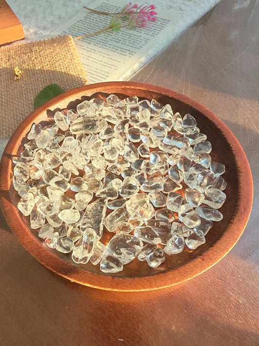 Clear Quartz Charging Dish | 13cm Walnut Wood Crystal Tray