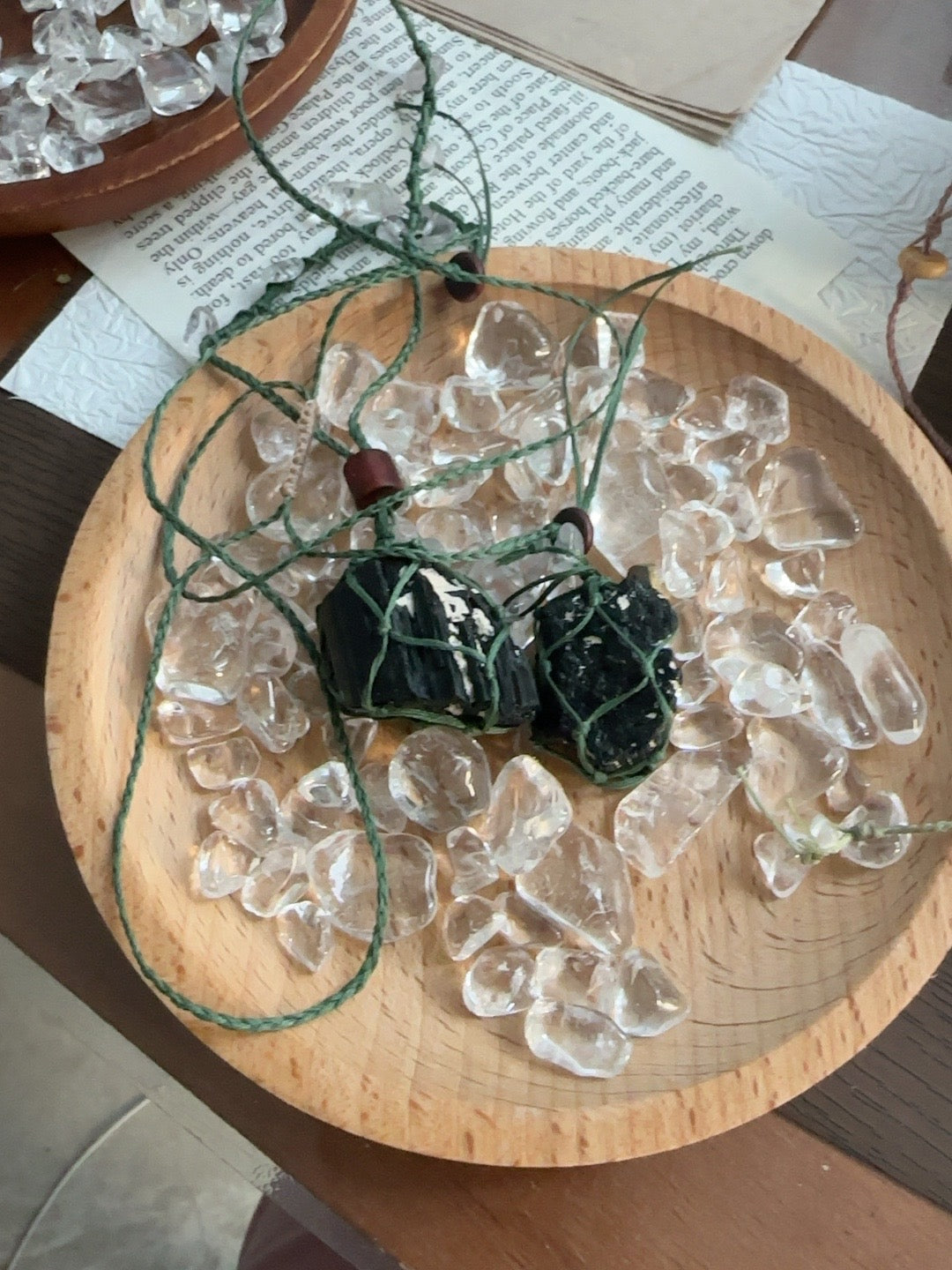 Clear Quartz Cleansing & Charging Dish | 12cm Beech Wood