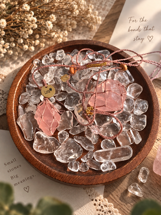 Clear Quartz Charging Dish | 13cm Walnut Wood Crystal Tray