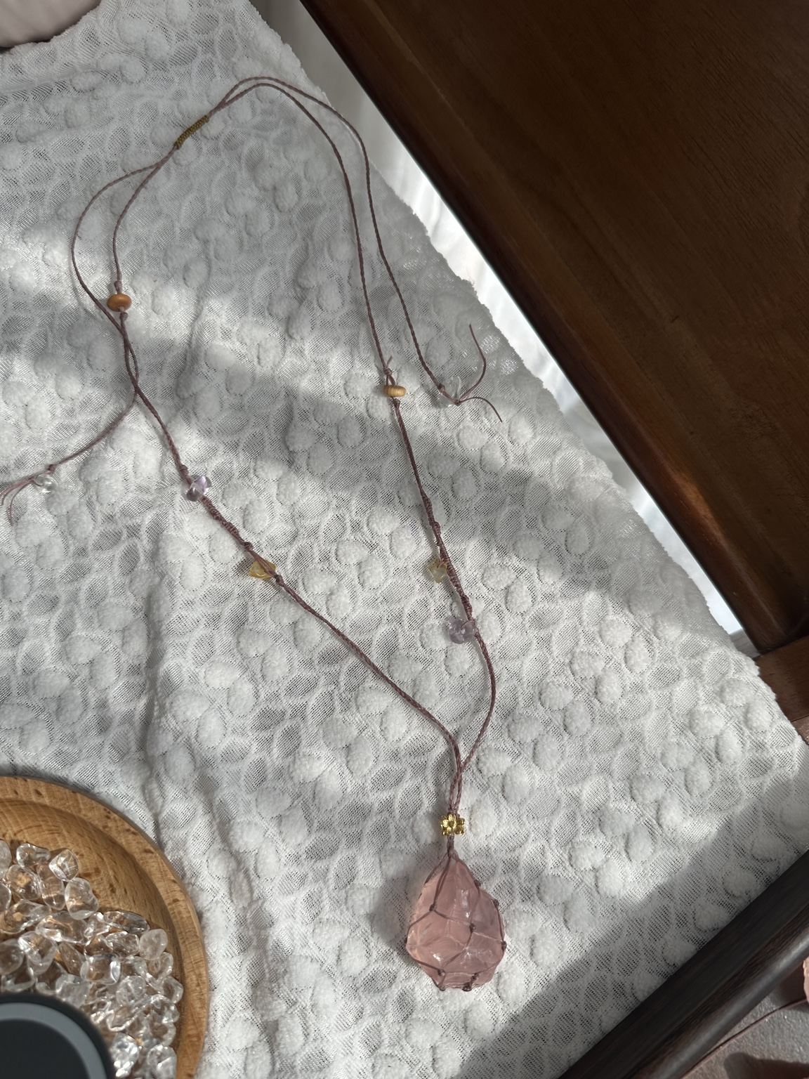 Soft Blush Rose Quartz Cord Necklace